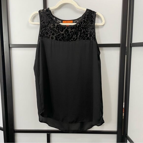 [M] Joe Fresh Black Tank Top Blouse with Velvet Floral Pattern Detail - Picture 1 of 9